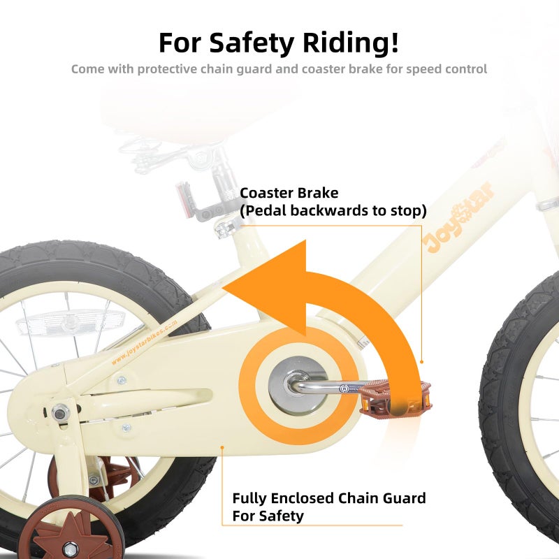 JOYSTAR 14 Inch Kids Bikes with Training Wheels & Basket, Vintage Girls Bike for Toddler of 3-5 Years Old Girls & Boys, Kids Bicycle, Beige - Image 3